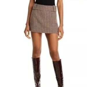 Ronny Kobo Bernice Houndstooth Wool‎ Blend Mini Skirt SZ XL NWT